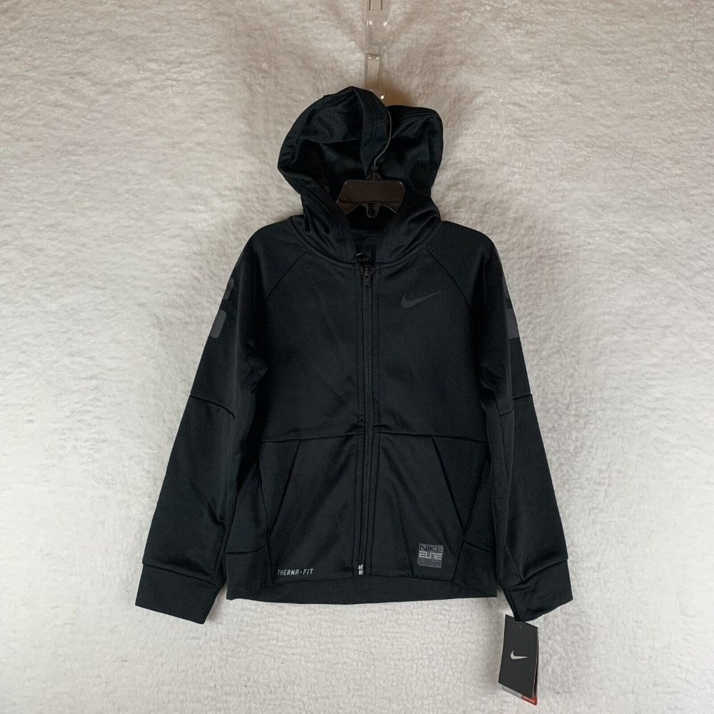 Nike Elite Therma-Fit Hoodie Jacket Boys Size 6 Black Polyester Full-Zip 6354